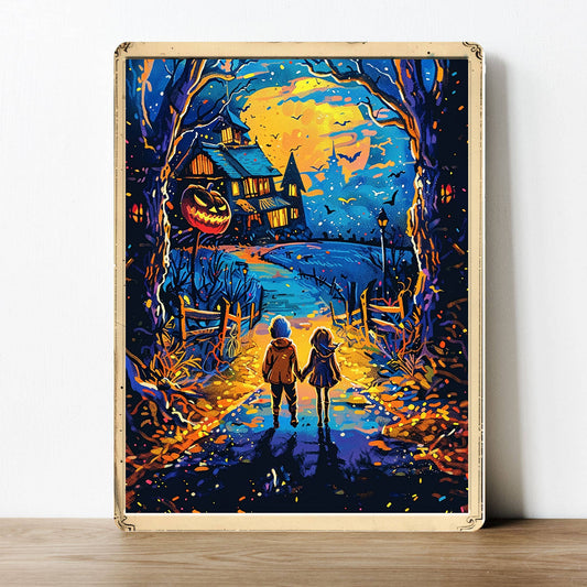 Haunted House Path Vintage Halloween | Metal Sign Plaque