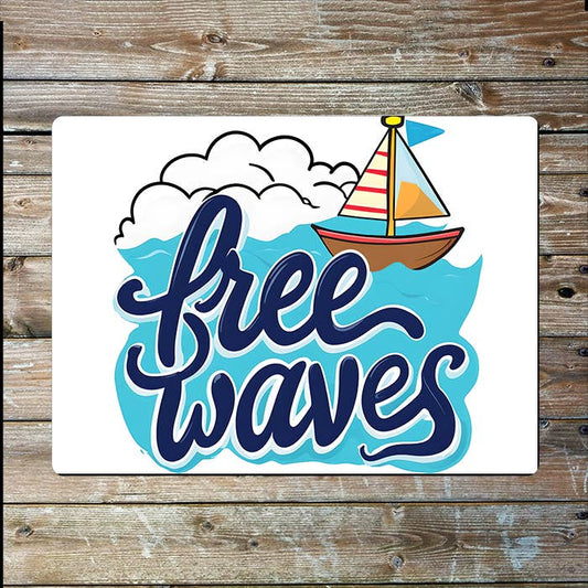 Free Waves Boat Seaside Sea Nautical | Metal Sign Plaque