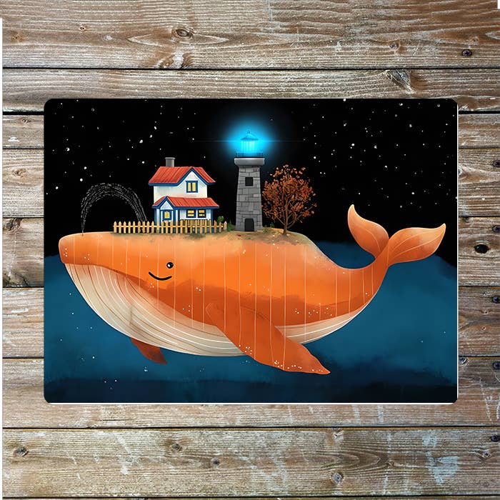 Orange Whale Island Sea Nautical | Metal Sign Plaque
