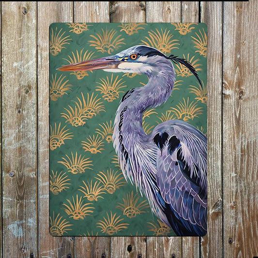 Heron Vintage Background Painting | Metal Sign Plaque