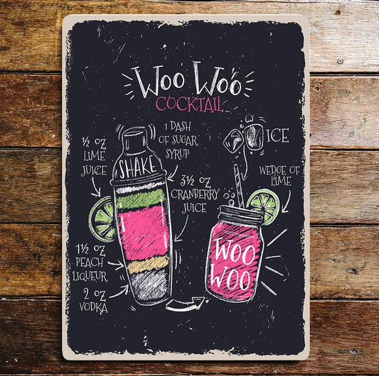 Woo Woo CocktaiI Ingredients Shaker | Metal Sign Plaque