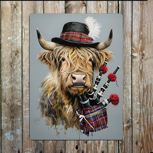 Highland Cow Dressed Scottish Scotland | Metal Sign Plaque