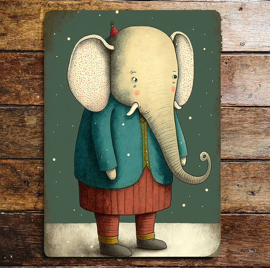 Cute Christmas Elephant Snow Hat | Metal Sign Plaque