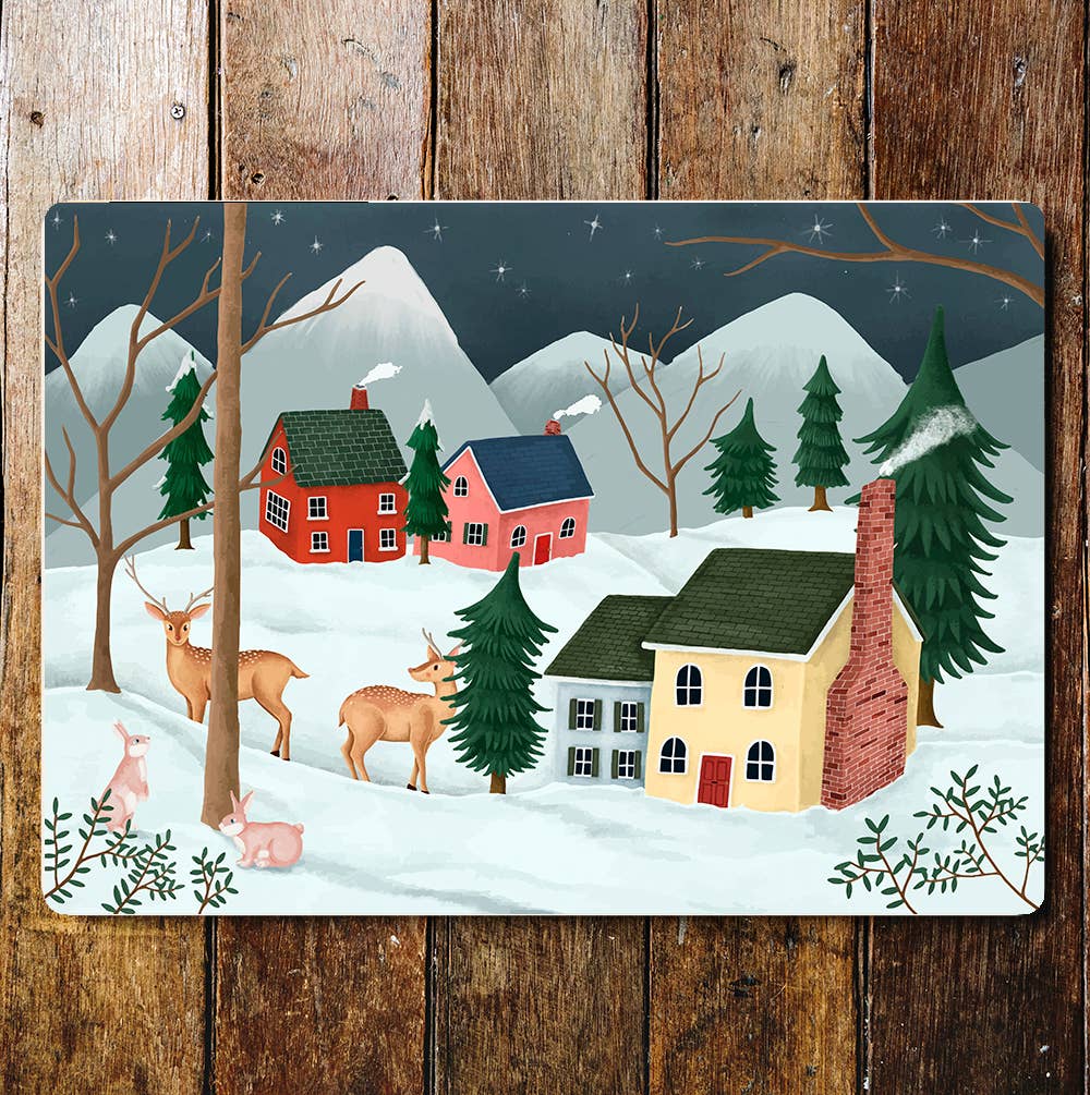 Winter village cold snow town Wall | Metal Sign Plaque