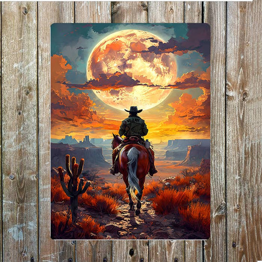 Desert At Sunset Horse Cowboy Western | Metal Sign Plaque