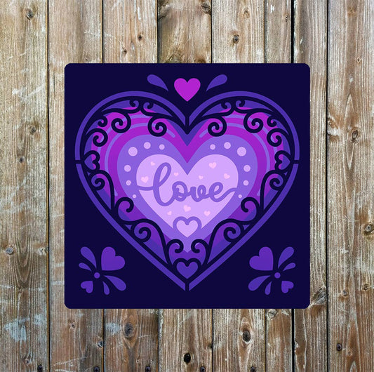 Love Heart purple love | Metal Sign Plaque Square