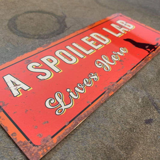 A spoiled Lab Lives Here - | Metal Wall Sign