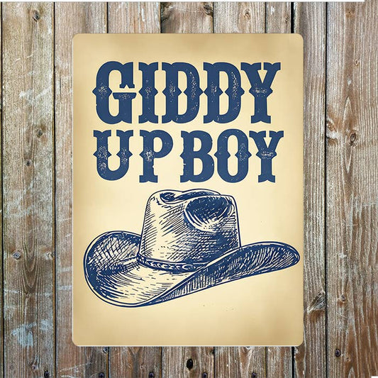 Vintage Giddy Up Boy Cowboy Western | Metal Sign Plaque