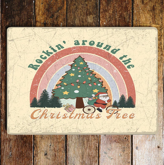 ROCKIN AROUND CHRISTMAS TREE Metal Wall Sign Plaque