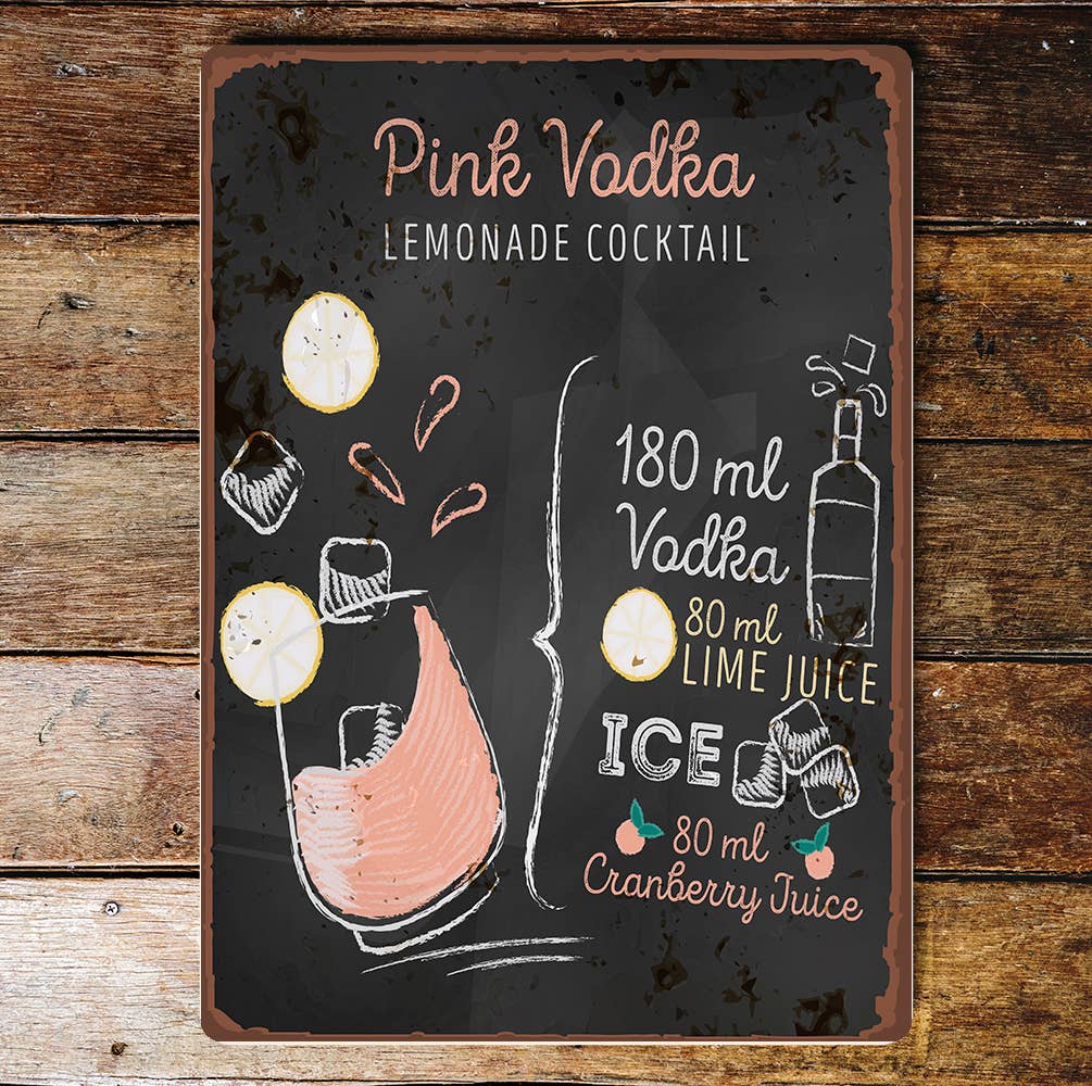 pink vodka lemonade cocktail Metal Wall Sign Plaque