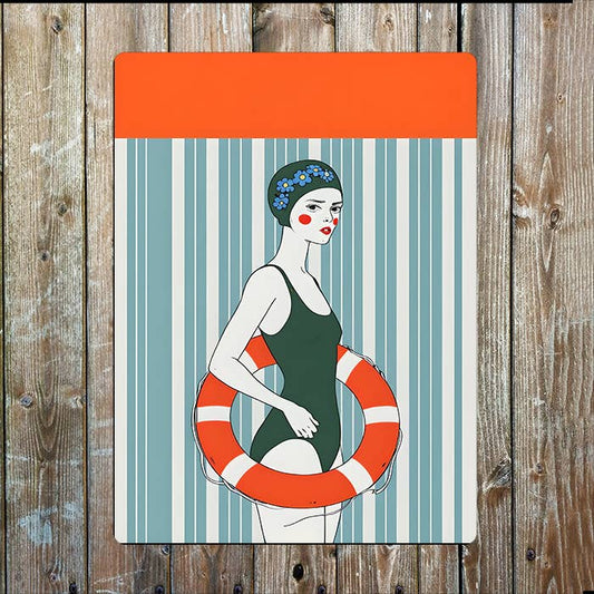 Illustration swimmer Lifebuoy Nautical | Metal Sign Plaque