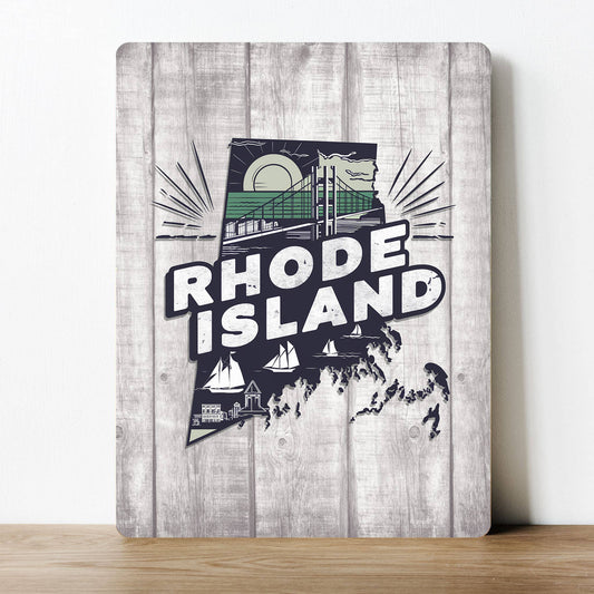 Rhode Island USA Wooden Effect Metal Sign Plaque