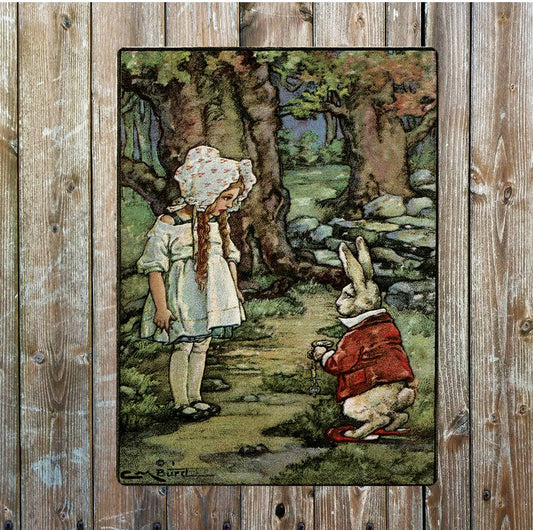 Vintage Mr Rabbit And Alice Forest | Metal Sign Plaque
