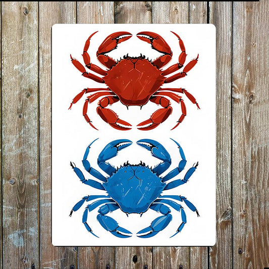Vibrant Crabs Illustration Sea Nautical | Metal Sign Plaque