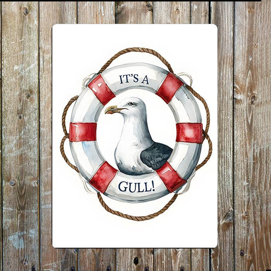 Watercolor Lifebuoy Seagull Sea Nautical | Metal Sign Plaque