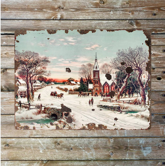 Vintage Christmas card | Metal Sign Plaque