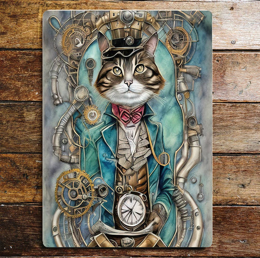 Steampunk cats sailor pink bowtie Metal Sign plaque