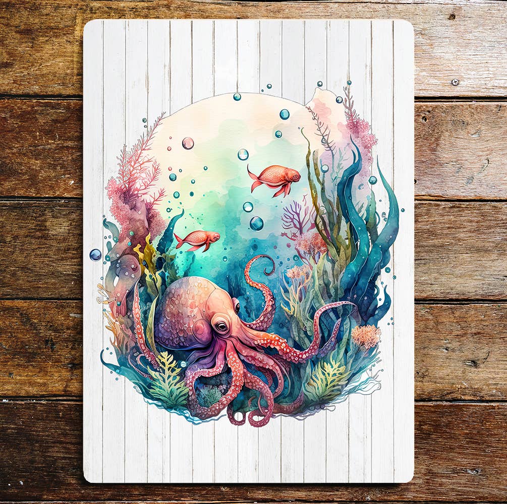 Octopus reef sea weed art | Metal Sign Plaque