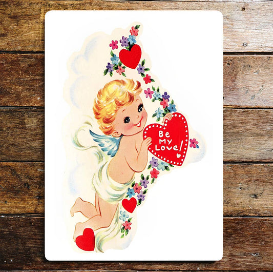 Be My Love Cupid Valentine Flowers Hearts | Metal Sign Plaque
