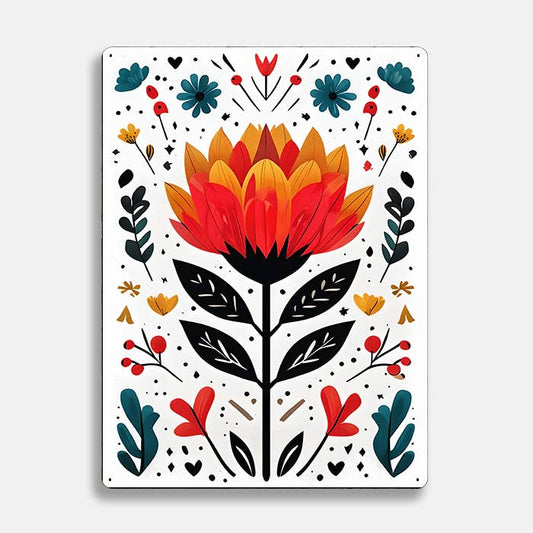 Vibrant Colorful Flower scandinavian folk | Metal Sign Plaque