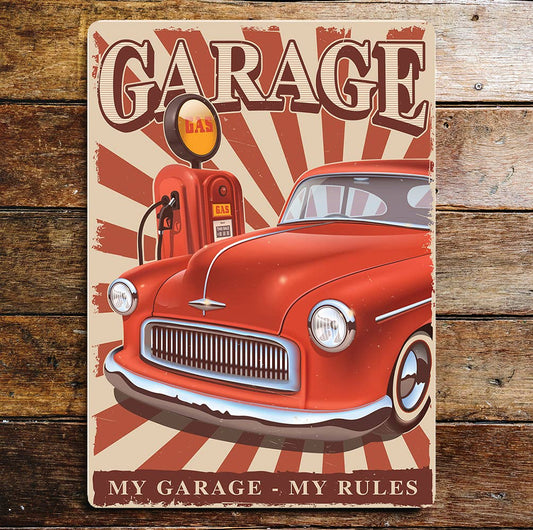 Garage my rules classic car gas | Metal Sign plaque