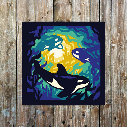Whale Orca Family Sea | Metal Sign Plaque Square