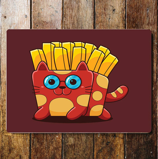 Cat French Fries Food Animals Kitchen | Metal Wall Sign