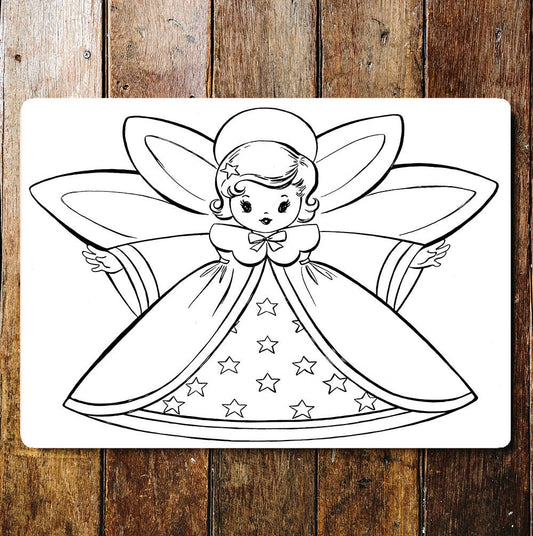 Angel Outline Colour in | Metal Wall Sign