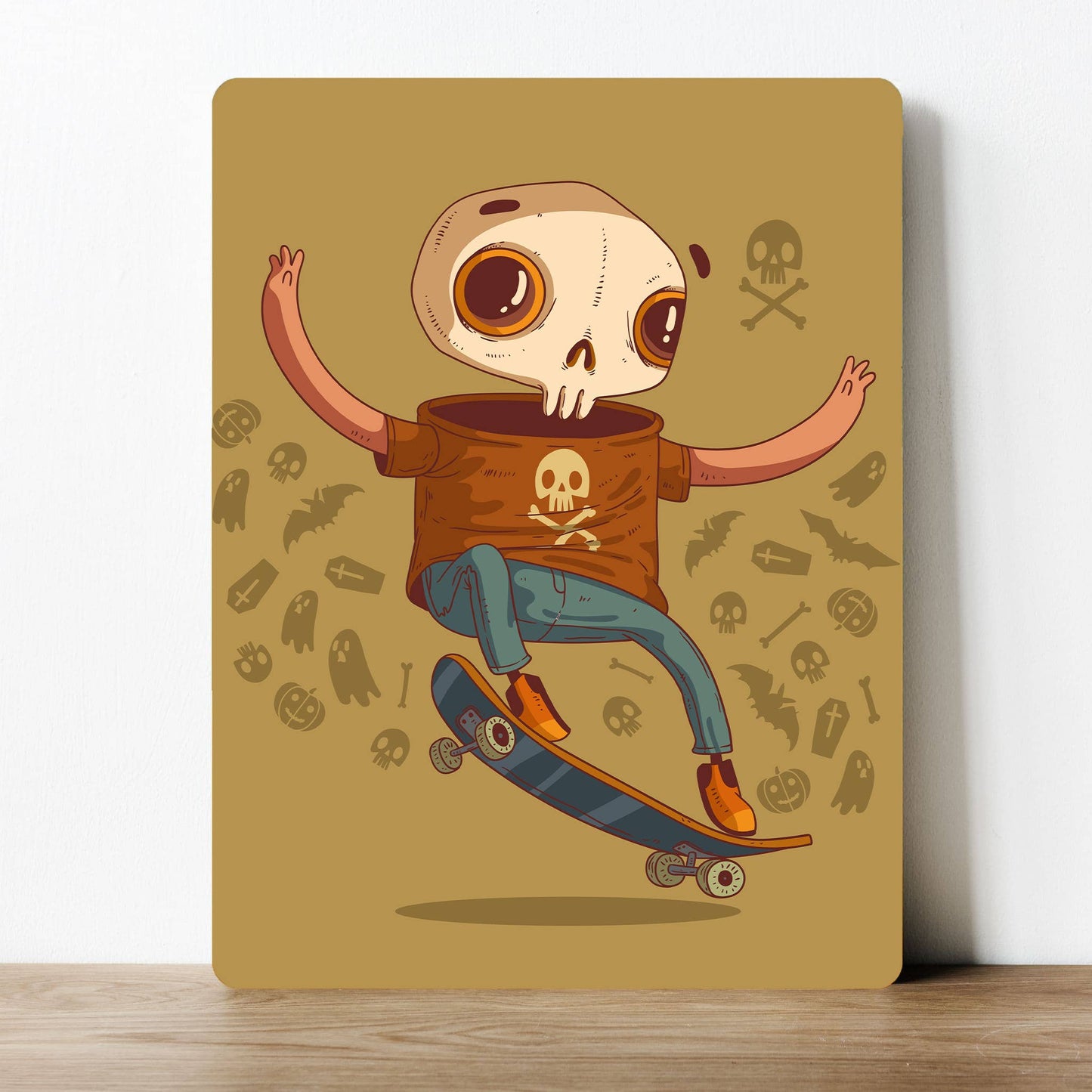 Skull Skateboard Cartoon Artwork Metal Sign Plaque