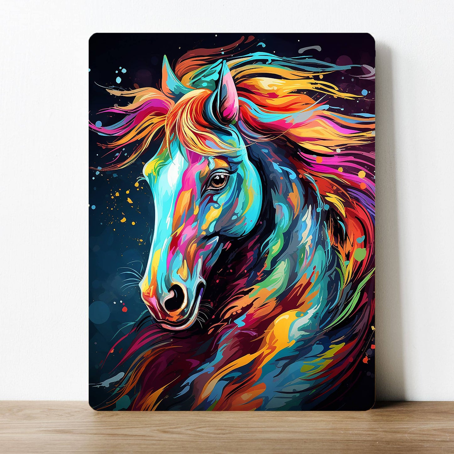 Horse Watercolour Natural Neon | Metal Sign Plaque
