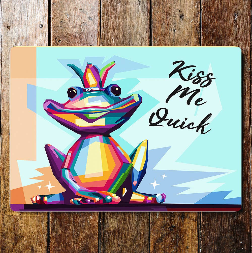 Frog kiss me quick multi colour | Metal Sign Plaque
