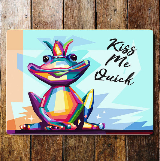 Frog kiss me quick multi colour | Metal Sign Plaque