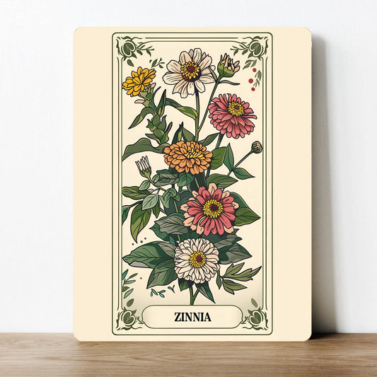Zinnia Flower Floral Vintage | Metal Sign Plaque