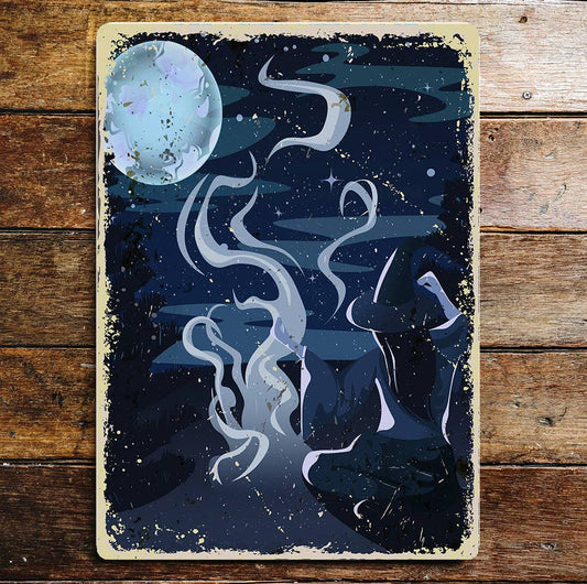 Witch moon night Fire | Metal Wall Sign Plaque