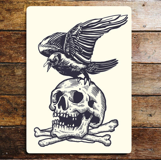Skull And Crossbones Black Bird Metal Wall Sign