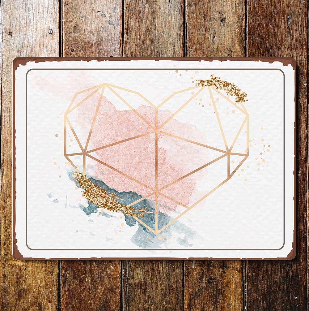 Heart Abstract Diamond Pink Blue Gold | Metal Wall Sign