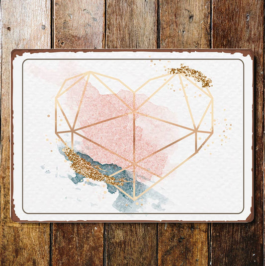 Heart Abstract Diamond Pink Blue Gold | Metal Wall Sign