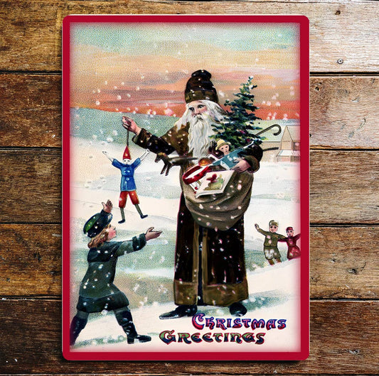 brown coated Santa Christmas | Metal Wall Sign