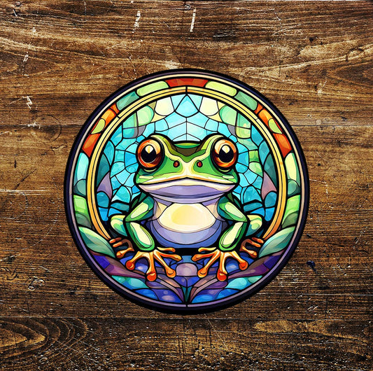 Frog Face Stained Glass affect Circle Metal Sign