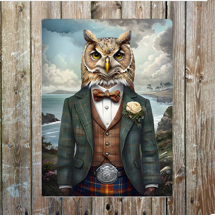 Dapper Owl Elegant Attire Clothes Scotland | Metal Sign Plaque