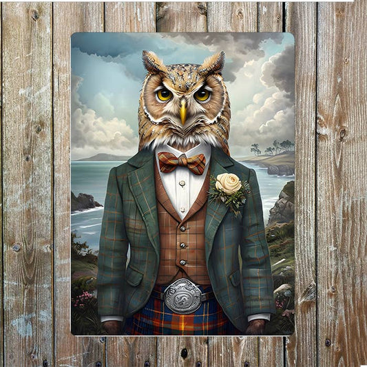 Dapper Owl Elegant Attire Clothes Scotland | Metal Sign Plaque