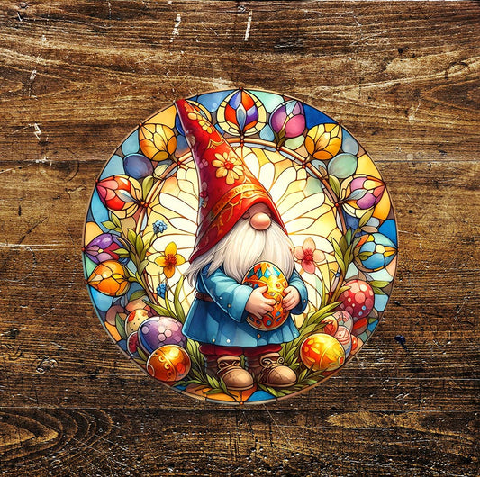 Easter Egg Gonk Stained Glass affect Circle Metal Sign