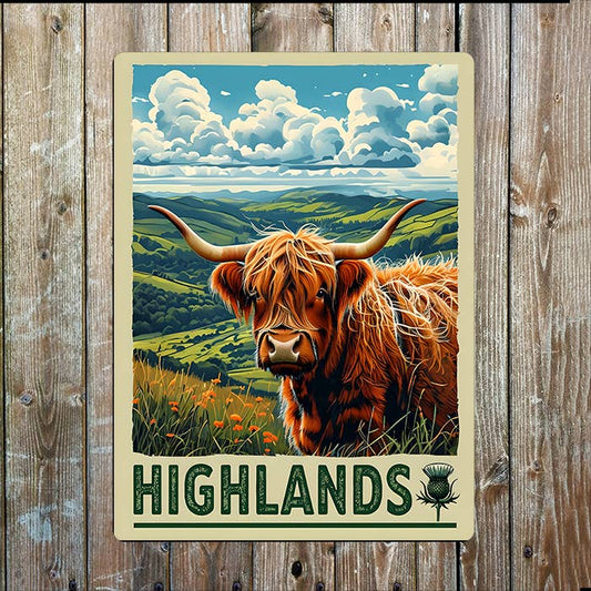 Highlands Cow | Scottish Scotland | Metal Sign Plaque