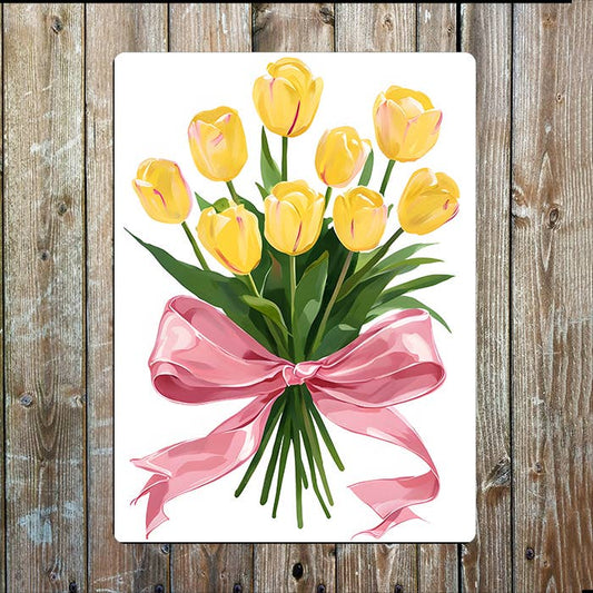 Vibrant Bouquet Flowers Yellow Tulips | Metal Sign Plaque