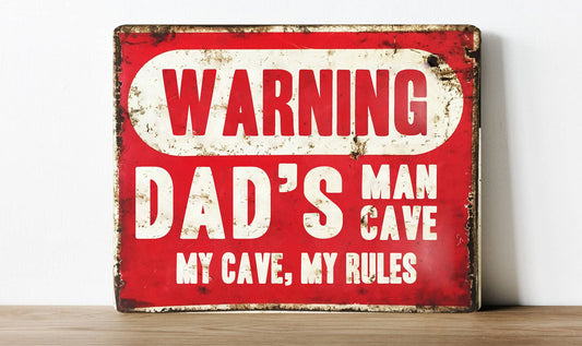 Dad's Man Cave My Cave My Rules Funny | Metal Sign Plaque