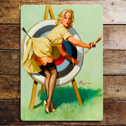 Pin Up Girl archery Metal Personalised Art Wall Sign