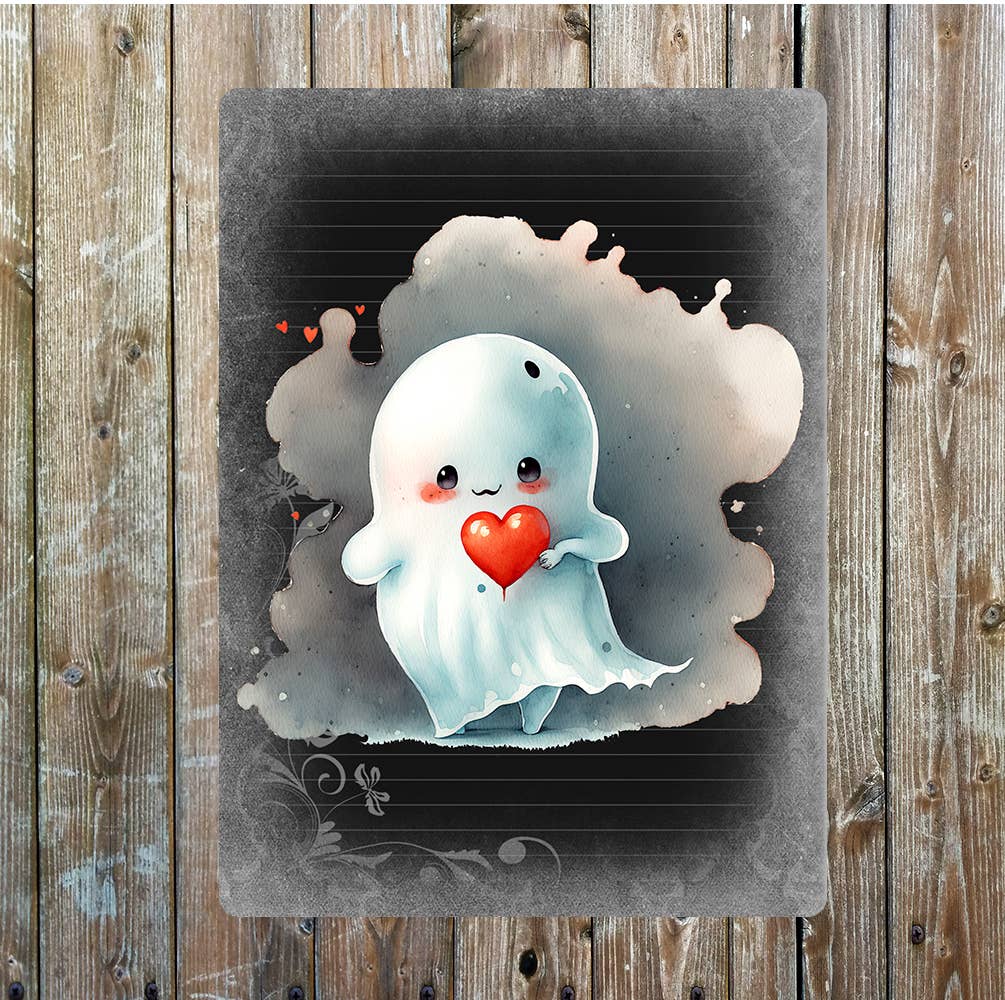 Cute Baby Ghost Heart Valentine | Metal Sign Plaque