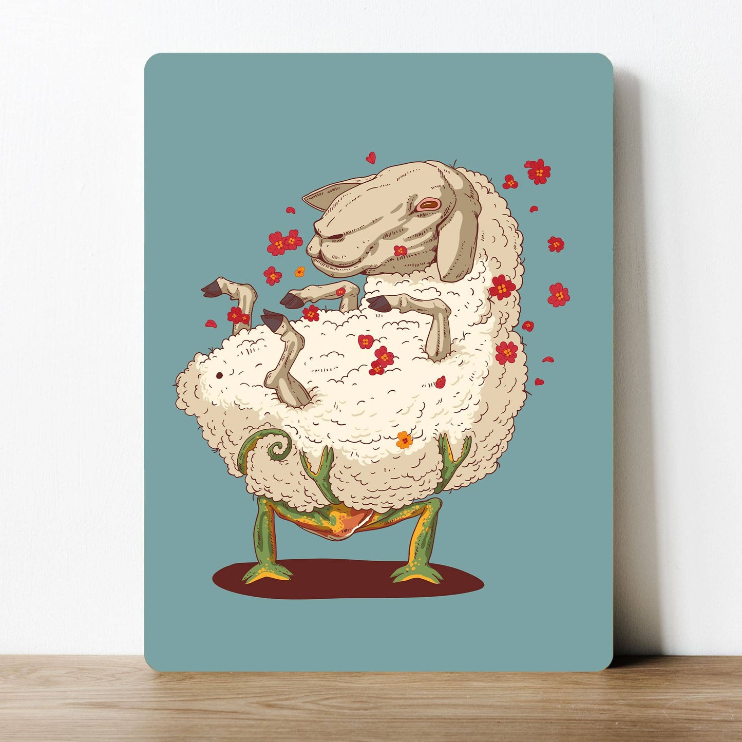 Sheep Frog in love Cartoon Artwork Metal Sign Plaque