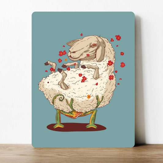 Sheep Frog in love Cartoon Artwork Metal Sign Plaque