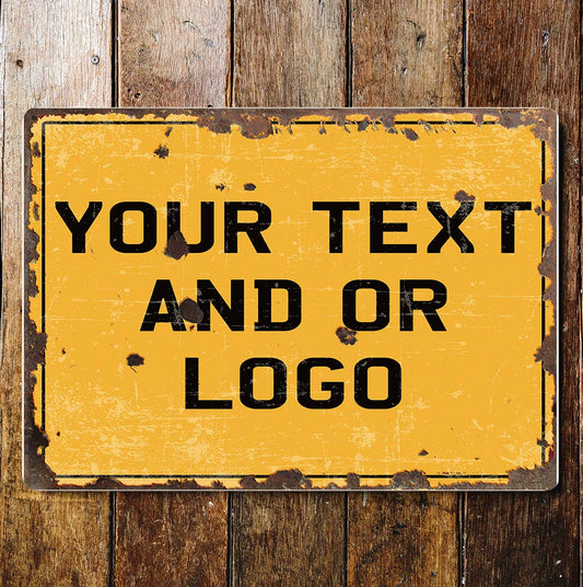 Any Text Personalised logo Vintage Yellow Name | Metal Sign